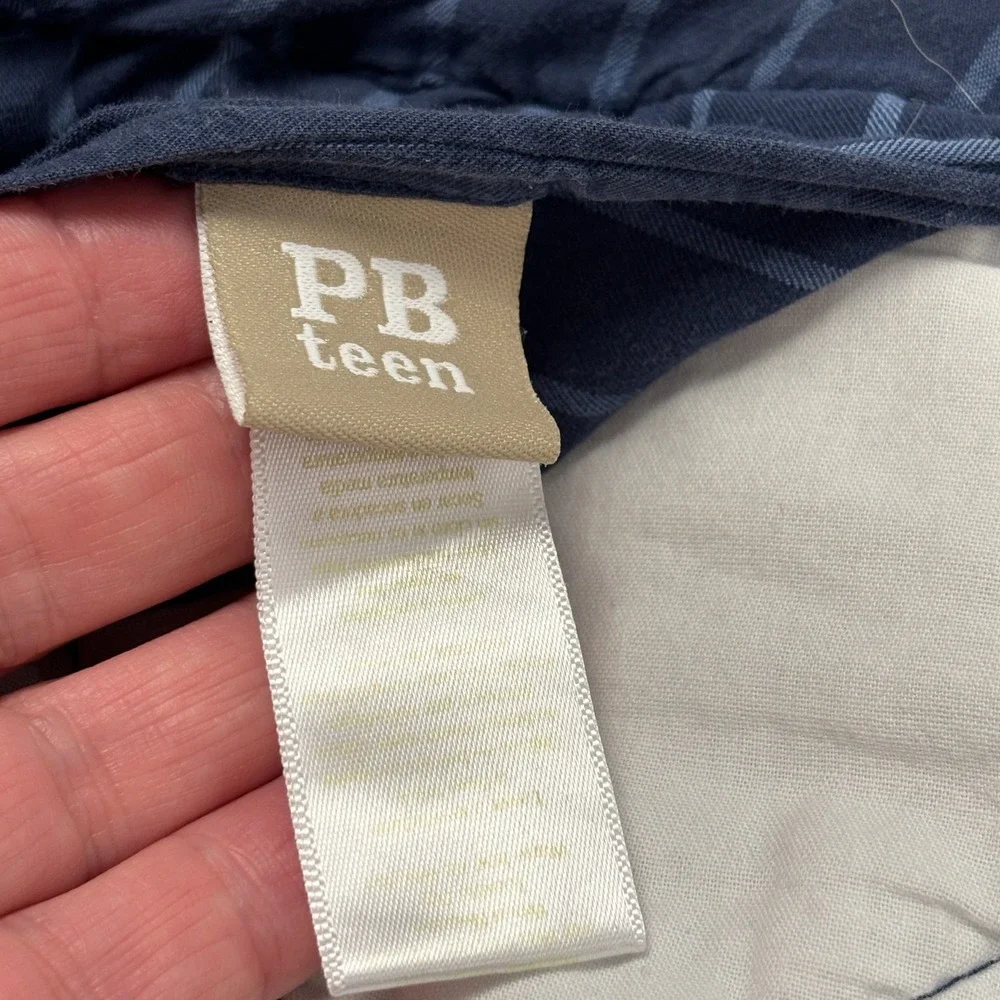 PBteen Pottery Barn Set if 2 Navy Blue Pinstripe Quilted Euro Shams 26x26 Cotton